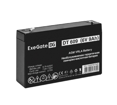 Exegate EX297507RUS Аккумуляторная батарея DT 609 (6V 9Ah, клеммы F2)