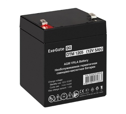 Exegate EX297514RUS Аккумуляторная батарея DTM 1205 (12V 5Ah, клеммы F2) Exegate EX297514RUS Аккумуляторная батарея DTM 1205 (12V 5Ah, клеммы F2)