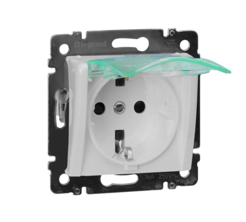 Valena Розетка 2К+З нем. ст. с крышкой с защ. шт. IP44, белый Legrand 774220
