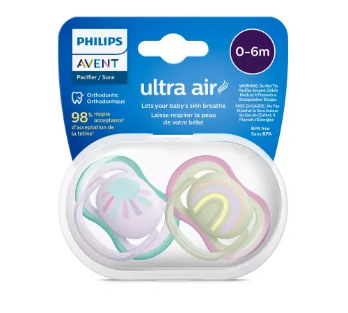 Пустышка ultra air, солнышко/радуга, для девочек, 0-6 мес., 2 шт. Philips Пустышка ultra air, солнышко/радуга, для девочек, 0-6 мес., 2 шт. (SCF085/59)