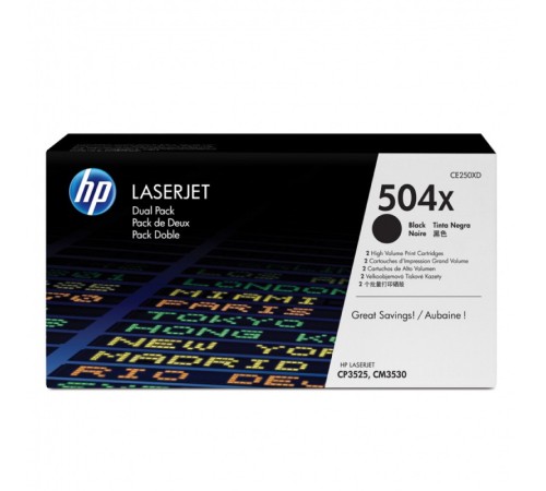 Картридж лазерный HP 504X CE250XD черный x2упак. (21000стр.) для HP CLJ CP3525/CM3530 Картридж лазерный HP 504X CE250XD черный x2упак. (21000стр.) для HP CLJ CP3525/CM3530
