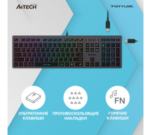 Клавиатура A4Tech Fstyler FX60H серый USB slim LED (FX60H GREY/NEON) [FX60H GREY/NEON]