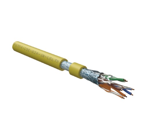 Кабель Hyperline FUTP4-C5E-S24-IN-LSLTX-YL-305 (305м) Кабель витая пара, экранированный F/UTP, общий экран фольга, категория 5e, 4 пары 24 AWG, 4х2х0,51 мм, однопроволочныежилы, нг(А)-LSLTx, внутренни