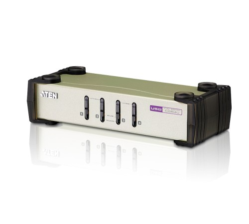 4-х порт. переключатель, электрон., KVM,  1 user PS2/USB+VGA =>  4 cpu PS2/USB+VGA, со шнурами PS2/USB 2х1.2+2х1.8м., 2048x1536, настол., без OSD, некаскад. ATEN CS84U
