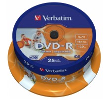 Диск DVD-R Verbatim 4.7Gb 16x Cake Box (25шт) Printable (43538)
