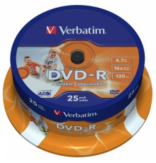 Диск DVD-R Verbatim 4.7Gb 16x Cake Box (25шт) Printable (43538)