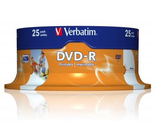 Диск DVD-R Verbatim 4.7Gb 16x Cake Box (25шт) Printable (43538)