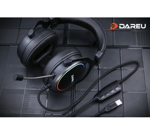 Гарнитура игровая проводная Dareu EH925 Black (черный), подсветка RGB, фиксированный микрофон с шумоподавлением, подключение USB, длина кабеля 2,2м