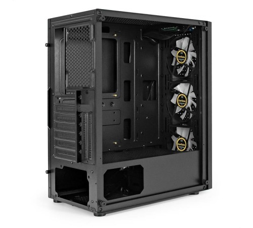 Exegate EX295765RUS Корпус Miditower ExeGate EVO-8227 (ATX, без БП, 2*USB+1*USB3.0+HD Audio, черный, 3 вент. с RGB подсветкой, боковая панель - закаленное стекло)