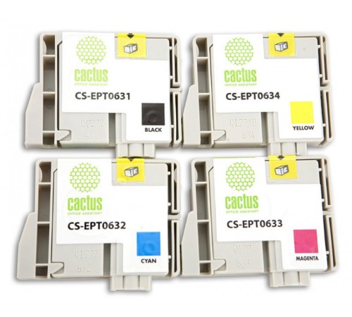 Картридж струйный Cactus CS-EPT0635 черный/голубой/пурпурный/желтый набор (40мл) для Epson Stylus C67/C87/CX3700/CX4100/CX4700
