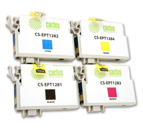 Картридж струйный Cactus CS-EPT1285 черный/голубой/пурпурный/желтый набор (31мл) для Epson Stylus SX125/SX425W/SX420W/S22/Office BX305F/BX305FW