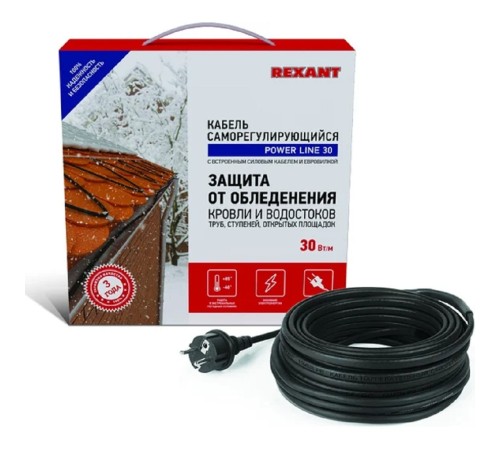 Rexant (51-0652) Кабель греющий саморегулирующийся на трубу (для обогрева труб, водостоков и кровли) POWER Line 30SRL-2CR (5м/150Вт) Rexant (51-0652) Кабель греющий саморегулирующийся на трубу (для обогрева труб, водостоков и кровли) POWER Line 30SRL-2CR (5м/150Вт)