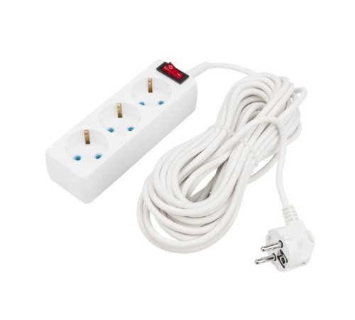 PROconnect (11-7207) Удлинитель 3 гнезда, 10м, 3х0,75мм?, с/з, с кнопкой, белый