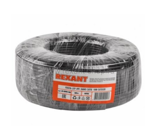 Rexant (01-0045-100) Кабель U/UTP, CAT 5e, PE 4х2х0,50мм, 24AWG, внешний, черный, 100м Rexant (01-0045-100) Кабель U/UTP, CAT 5e, PE 4х2х0,50мм, 24AWG, внешний, черный, 100м