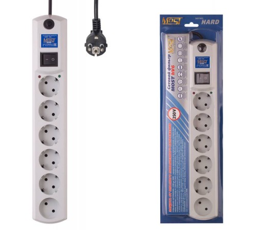 Сетевой фильтр Most HV6 2м (6 розеток) белый (коробка)