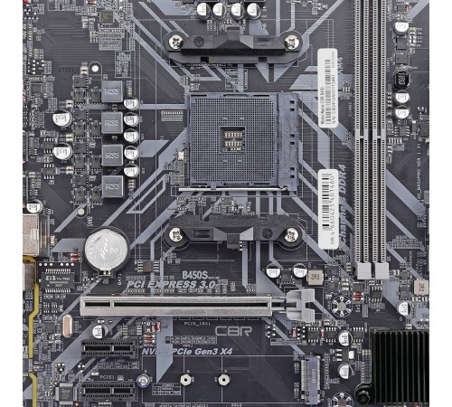 CBR B450 { Chipset B450, Socket AM4, 2*DDR4, mATX, VGA+HDMI+DVI, 1*PCIEx16/2*PCIEx1/1*M.2, 4*SATA3, 2*USB2.0 + 4*USB3.0, LAN 1Gb} БЕЗ УПАКОВКИ