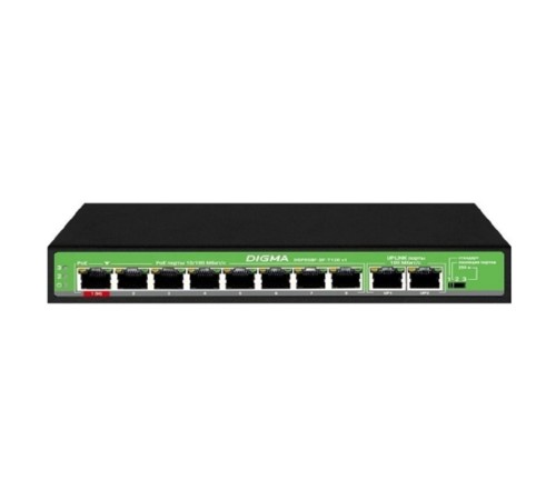 Digma DSP208F-2F-T120 Коммутатор V1 (L2) 10х100Мбит/с 8PoE 8PoE+ 120W неуправляемый