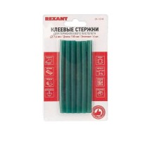 REXANT (09-1018) Клеевые стержни d=7,4 мм, L=100 мм, зеленые (упак. 6 шт.)