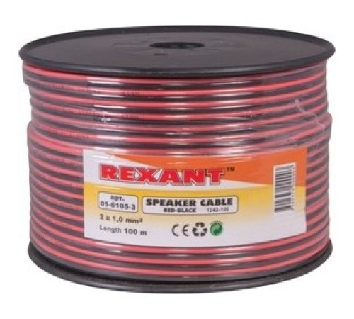 Rexant 01-6105-3 Кабель акустический, 2х1.00 мм2, красно-черный, 100 м. Rexant 01-6105-3 Кабель акустический, 2х1.00 мм2, красно-черный, 100 м.