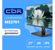 CBR LCD Монитор 27" MZ-2701 безрамочный, IPS, 4K 3840x2160, 144Гц, Динамики 2*3W, регулировка по высоте, 2*DP/2*HDMI, внутренний БП, FreeSync, черный, кабель DP 1.5м в комплекте [LCD-MZ2701-OPC]