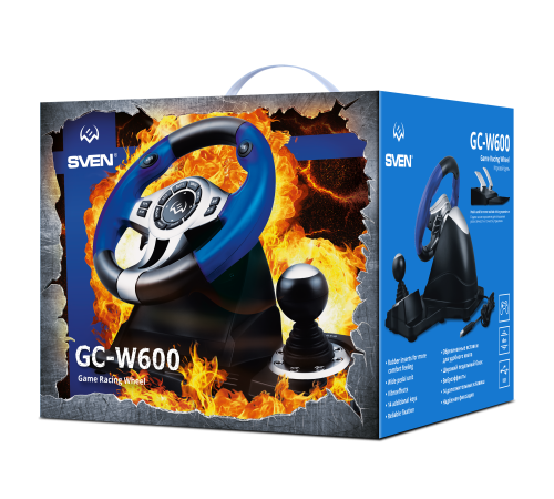 Руль SVEN GC-W600 (педали, вибро, лепестки, D-pad, 12 кл, PC/PS3/Xinput) SVEN GC-W600 (SV-015435)