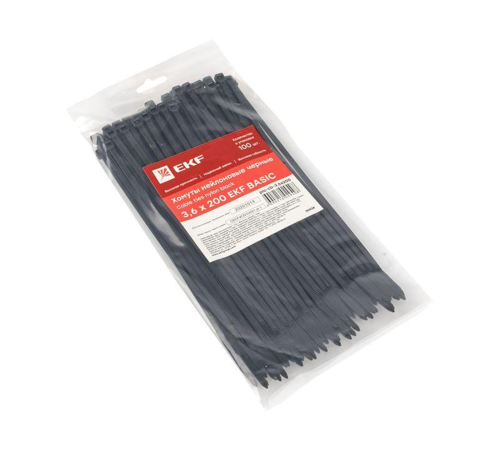 EKF plc-cb-3.6x200 Хомут нейлоновый черный (3,6х200) (100шт.) EKF Basic