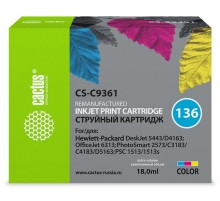 Картридж струйный Cactus CS-C9361 №136 многоцветный (18мл) для HP DJ 5443/D4163/DJ 6313/PS 2573/C3183/C4183/D5163/1513/1513s