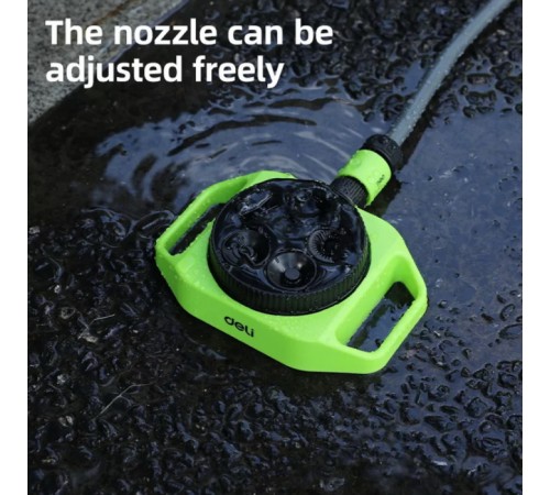 Дождеватель-разбрызгиватель круговой 5-ти позиционный Deli DL581300 5 режимов распыления, площадь орошения до 310кв.м, диаметр шланга 3/4", корпус из ударопрочного пластика