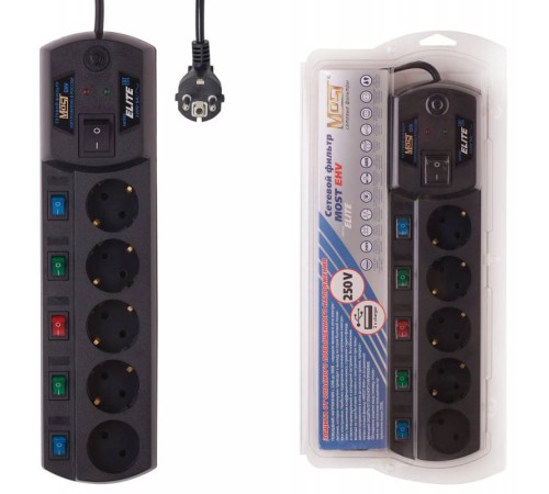 Сетевой фильтр Most EHV 2м (5 розеток) черный (коробка)