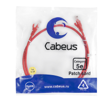 Шнур комм. Cabeus, кат. 5е, неэкр., U/UTP, RJ45/RJ45, LSZH, AWG24, 1м, красный