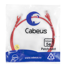 Шнур комм. Cabeus, кат. 5е, неэкр., U/UTP, RJ45/RJ45, LSZH, AWG24, 1м, красный