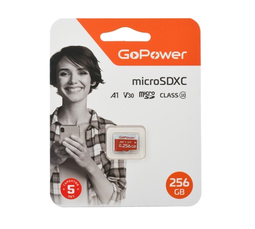 Карта памяти microSD GoPower 256GB Class10 UHS-I (U3) 100 МБ/сек V30 без адаптера GoPower 00-00025684 Карта памяти microSD GoPower 256GB Class10 UHS-I (U3) 100 МБ/сек V30 без адаптера GoPower 00-00025684