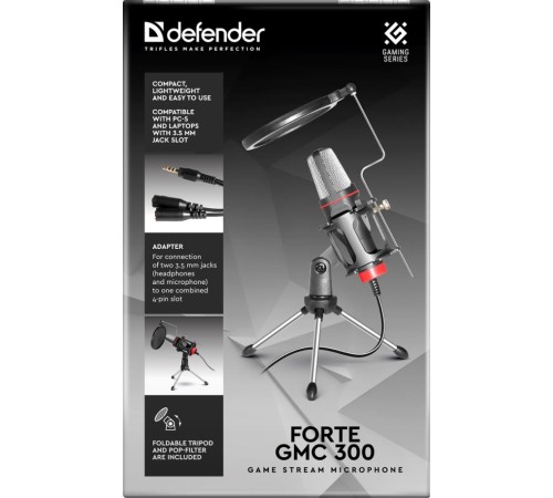 Микрофон Defender Forte GMC 300 3,5 мм, провод 1.5 м [64630]
