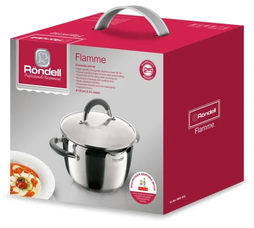 Кастрюля Rondell Flamme RDS-023 2.3л. d=18см (с крышкой) стальной Кастрюля Rondell Flamme RDS-023 2.3л. d=18см (с крышкой) стальной