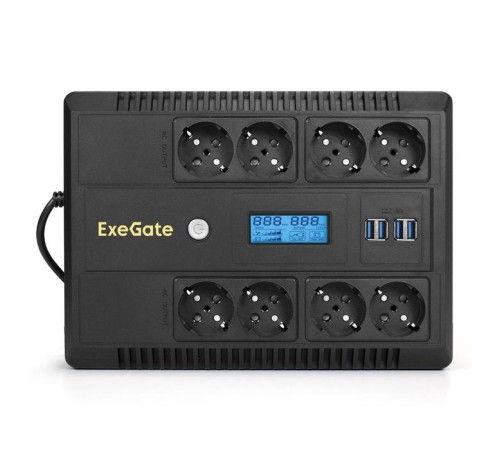 Exegate EX293857RUS ИБП ExeGate NEO Smart LHB-800.LCD.AVR.8SH.CH.USB <800VA/480W, LCD, AVR, 8*Schuko, USB, 4*USB-порта для зарядки, Black> Exegate EX293857RUS ИБП ExeGate NEO Smart LHB-800.LCD.AVR.8SH.CH.USB <800VA/480W, LCD, AVR, 8*Schuko, USB, 4*USB-порта для зарядки, Black>