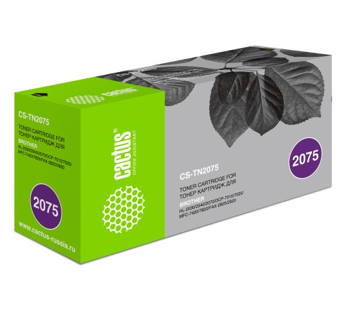 Картридж лазерный Cactus CS-TN2075 TN-2075 черный (2500стр.) для Brother DCP-7010/7010R/7020/7025/7025R/FAX-2820/2825/2825R/2920/2920R/HL-2030/2030R/2040/2040R/2070N/2070/2070NR/MFC-7225/7225N/7420/7420R/7820/7820N/7820NR/7820R