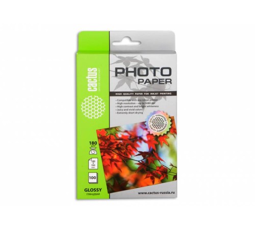 Фотобумага Cactus CS-GA6180100 10x15/180г/м2/100л./белый глянцевое для струйной печати Фотобумага Cactus CS-GA6180100 10x15/180г/м2/100л./белый глянцевое для струйной печати