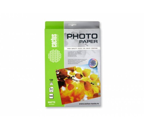 Фотобумага Cactus CS-MA4120100 A4/120г/м2/100л./белый матовое для струйной печати Фотобумага Cactus CS-MA4120100 A4/120г/м2/100л./белый матовое для струйной печати