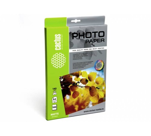 Фотобумага Cactus CS-MA4140100 A4/140г/м2/100л./белый матовое для струйной печати Фотобумага Cactus CS-MA4140100 A4/140г/м2/100л./белый матовое для струйной печати