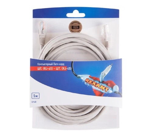 Rexant Пaтч-корд U/UTP, категория 5e, RJ45-RJ45, неэкранированный, PVC серый, 5м Rexant Пaтч-корд U/UTP, категория 5e, RJ45-RJ45, неэкранированный, PVC серый, 5м