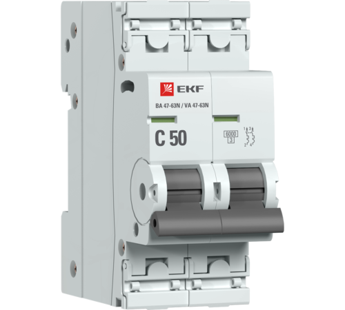Выключатель автоматический 2п 50А (C) 6кА ВА 47-63N EKF PROxima