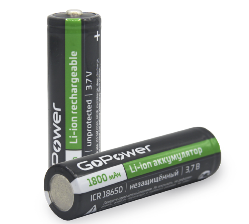 Аккумулятор Li-ion GoPower 18650 PC1 3.6V 1800mAh без защиты выс.конт. (1/80/160) Аккумулятор Li-ion GoPower 18650 без защиты с высоким контактом (00-00018351)