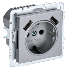 Розетка BRITE РЮш10-1-БрА 16А с USB A+A 2.1А с заземл. защ. шторки алюм. IEK BR-R14-16-U21-D21-K47