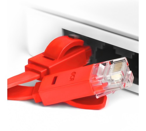 GCR Патч-корд  5.0m, кат.6, PROF, плоский,прямой, UTP, медь, красный, 30 AWG, ethernet high speed 10 Гбит/с, RJ45, T568B (GCR-LNC624-5.0m)