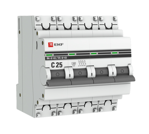 EKF mcb4763-4-25C-pro Автоматический выключатель 4P 25А (C) 4,5kA ВА 47-63 EKF PROxima EKF mcb4763-4-25C-pro Автоматический выключатель 4P 25А (C) 4,5kA ВА 47-63 EKF PROxima