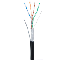 Кабель NETLAN F/UTP 4 пары, Кат.5e (Класс D), 100МГц, одножильный, BC (чистая медь), внешний, PE до -40C, с одножильным тросом, черный, 305м