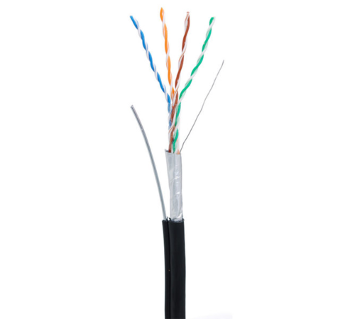 Кабель NETLAN F/UTP 4 пары, Кат.5e (Класс D), 100МГц, одножильный, BC (чистая медь), внешний, PE до -40C, с одножильным тросом, черный, 305м Кабель NETLAN F/UTP 4 пары, Кат.5e (Класс D), 100МГц, одножильный, BC (чистая медь), внешний, PE до -40C, с одножильным тросом, черный, 305м
