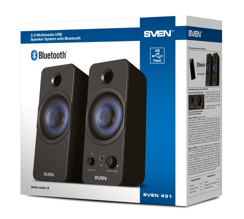 АС SVEN 431, чёрный, USB, акустическая система 2.0, мощность 2x3 Вт(RMS), Bluetooth Sven SV-016296