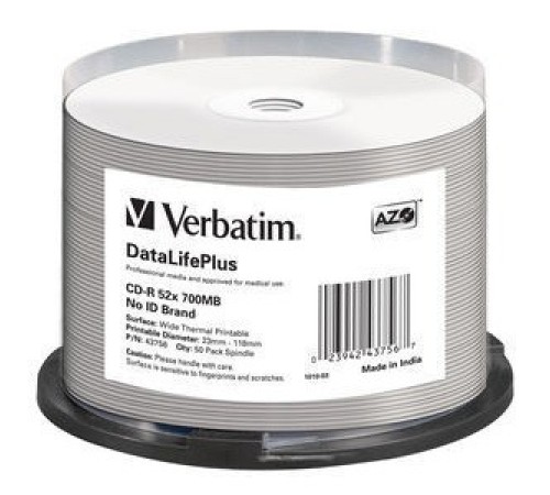 Диск CD-R Verbatim 700Mb 52x Cake Box (50шт) Printable (43756) Диск CD-R Verbatim 700Mb 52x Cake Box (50шт) Printable (43756)