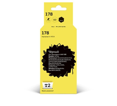 Картридж струйный T2 CB316HE 178 IC-H316 CB316HE черный для HP DJ 3070A/PS 5510/5515/6510